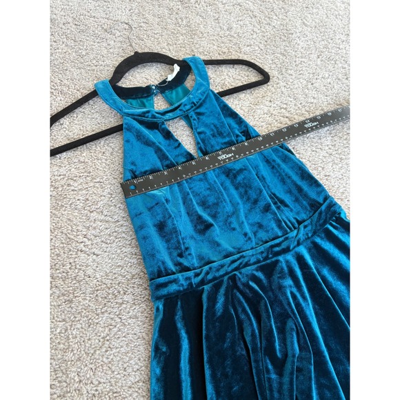Altar'd State Crushed Velvet Velour Blue Mini Dress Halter Keyhole Sleeveless - Picture 11 of 11